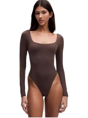 Lululemon Wundermost Nulu Square Neck Long Sleeve Bodysuit Brown Small* Elevated